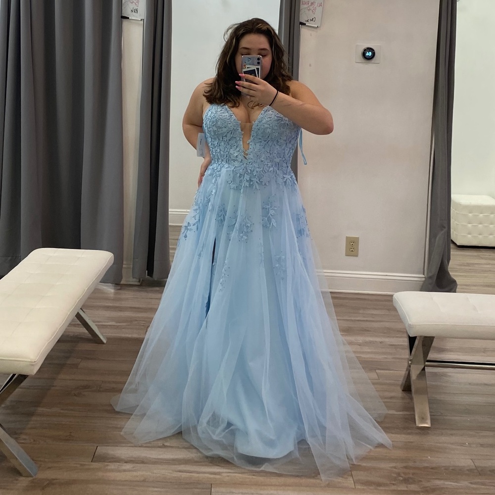 Blue floral prom dress